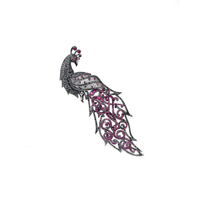 RUBY PEACOCK BROOCH