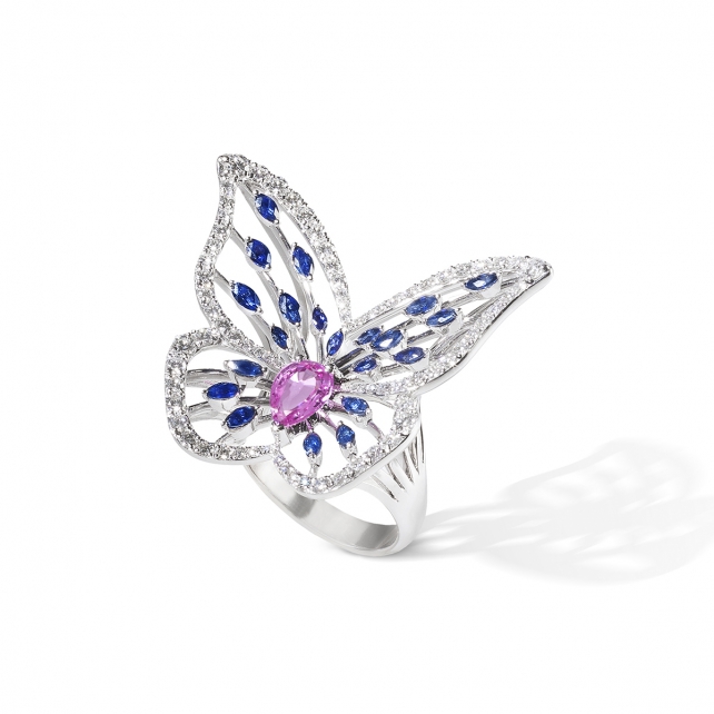 SAPPHIRE MARBLED WHITE BUTTERFLY RING