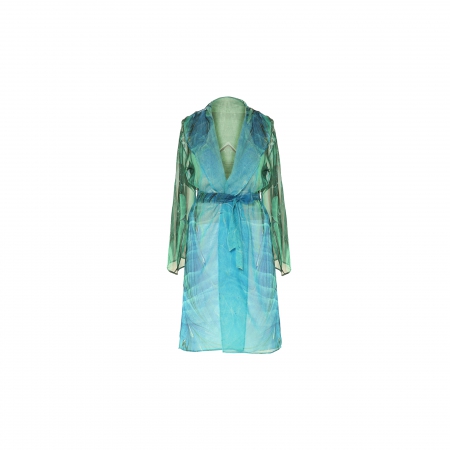 Ebru Patterned Silk Bathrobe