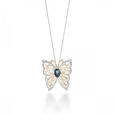London Blue Topaz Howthorn Butterfly Necklace