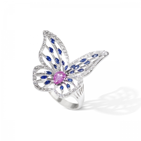 Sapphire Marbled White Butterfly Ring